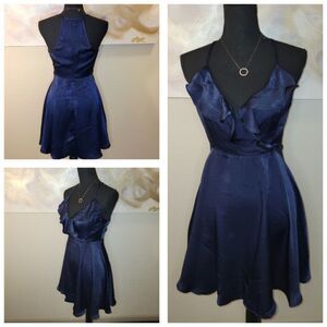 Flowy Ruffled Navy Blue Sleeveless Dress